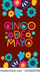 cinco de mayo card with floral frame