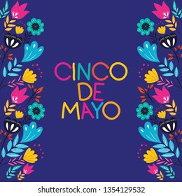 cinco de mayo card with floral frame