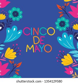 cinco de mayo card with floral frame