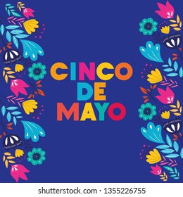 cinco de mayo card with floral frame