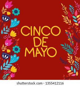 cinco de mayo card with floral frame