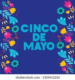 cinco de mayo card with floral frame