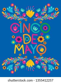 cinco de mayo card with floral decoration