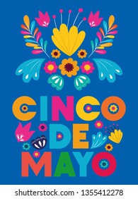 cinco de mayo card with floral decoration