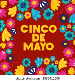 cinco de mayo card with floral frame