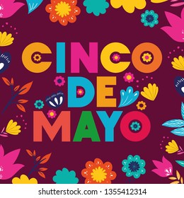 cinco de mayo card with floral frame