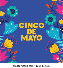 cinco de mayo card with floral frame