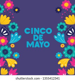 cinco de mayo card with floral frame