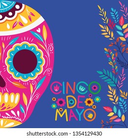 cinco de mayo card with flowers and skull mask