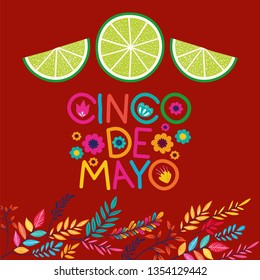 cinco de mayo card with flowers and lemon