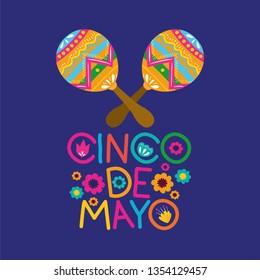 cinco de mayo card with flowers and maracas