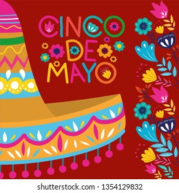 cinco de mayo card with flowers and hat