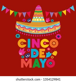 cinco de mayo card with flowers and hat