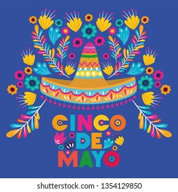 cinco de mayo card with flowers and hat