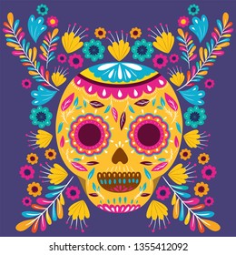 cinco de mayo card with flowers and skull mask