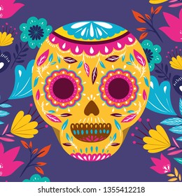 cinco de mayo card with flowers and skull mask