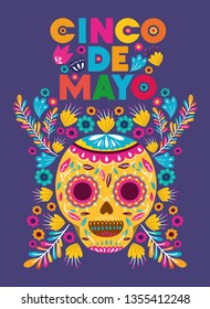 cinco de mayo card with flowers and skull mask