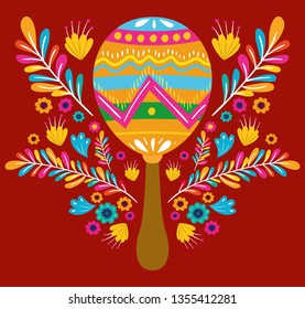 cinco de mayo card with flowers and maracas