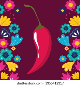 cinco de mayo card with flowers and chili pepper