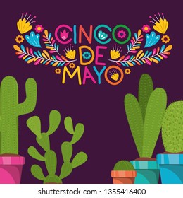cinco de mayo card with flowers and cactus