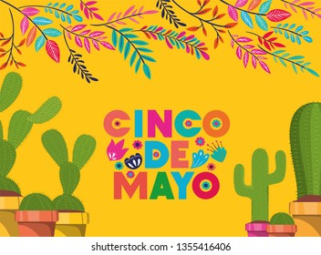 cinco de mayo card with flowers and cactus