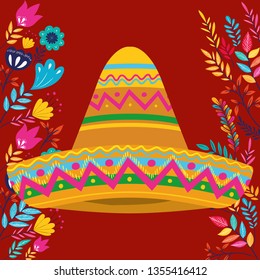 cinco de mayo card with flowers and hat