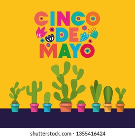 cinco de mayo card with flowers and cactus