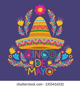 cinco de mayo card with flowers and hat