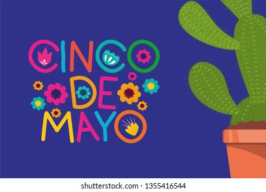 cinco de mayo card with flowers and cactu