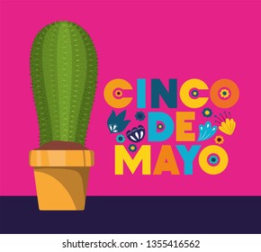 cinco de mayo card with flowers and cactu