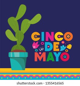 cinco de mayo card with flowers and cactu