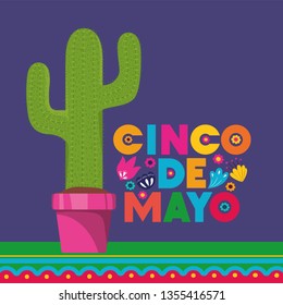 cinco de mayo card with flowers and cactu