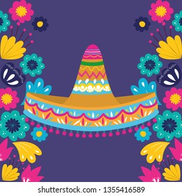 cinco de mayo card with flowers and hat