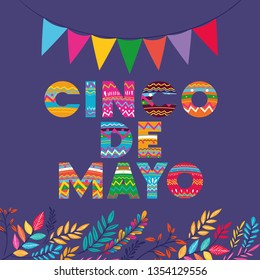 cinco de mayo card with garlands and flowers