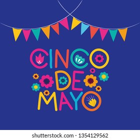 cinco de mayo card with garlands and flowers