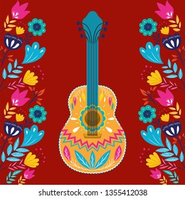 cinco de mayo card with guitar and flowers