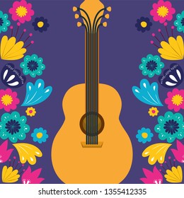 cinco de mayo card with guitar and flowers