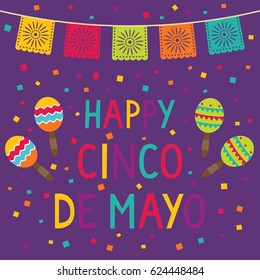 Cinco de Mayo card with maracas and confetti