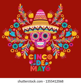 cinco de mayo card with skull and hat