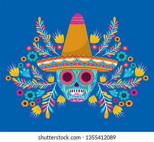 cinco de mayo card with skull and hat