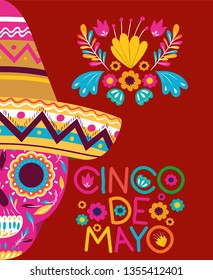 cinco de mayo card with skull and hat