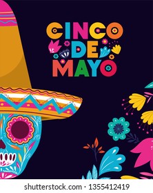 cinco de mayo card with skull and hat