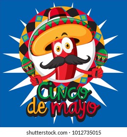 Cinco de mayo card template with chili wearing hat illustration