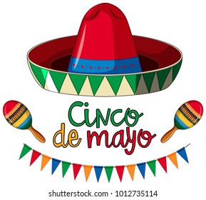 Cinco de mayo card template with red hat and colorful flags illustration