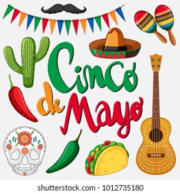 Cinco de mayo card template with mexican hat and food illustration