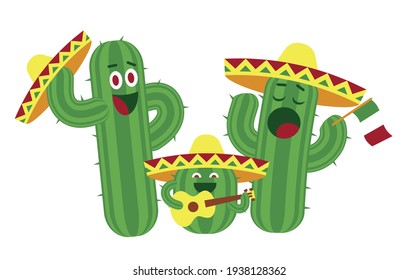 Cinco de Mayo cartoon cactuses, vector illustration