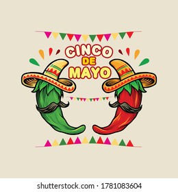 Caricatura Cinco De Mayo Pimienta Verde Mexicano De Chili Caliente