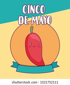 cinco de mayo celebration with chili pepper vector illustration design