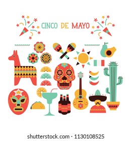 Cinco de mayo celebration clipart vector icon set 