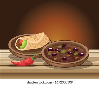 cinco de mayo celebration with delicious food in table vector illustration design